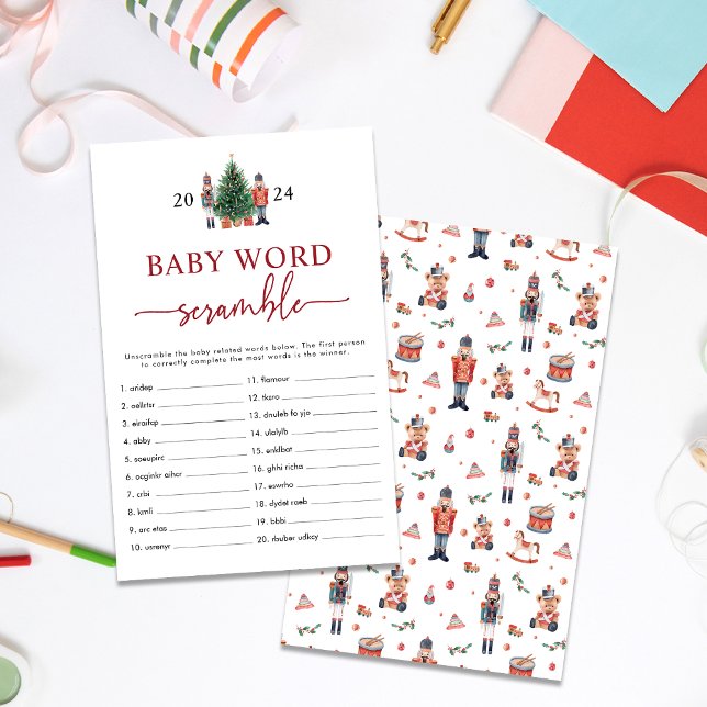 Nutcracker Word Scramble Game (Baby Word Scramble Holiday Nutcracker Baby Shower Game)