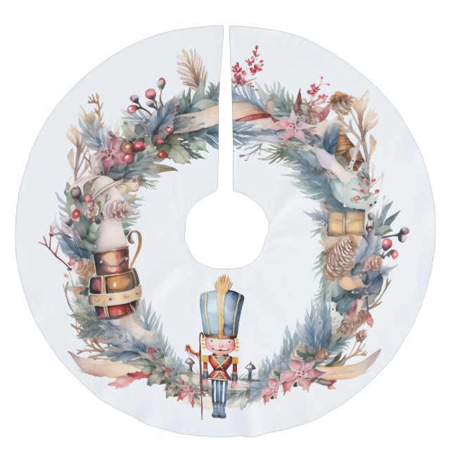 Nutcracker Wreath Elegant Christmas Tree Skirt (Front)