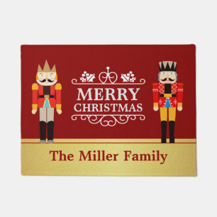 Nutcrackers Merry Christmas Red Gold Welcome Doormat
