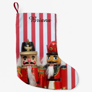 Nutcrackers on stripes small christmas stocking