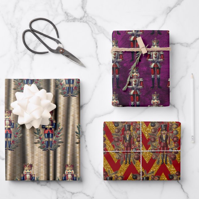   Nutcrackers Purple Gold Red  Wrapping Paper Sheet (Front)