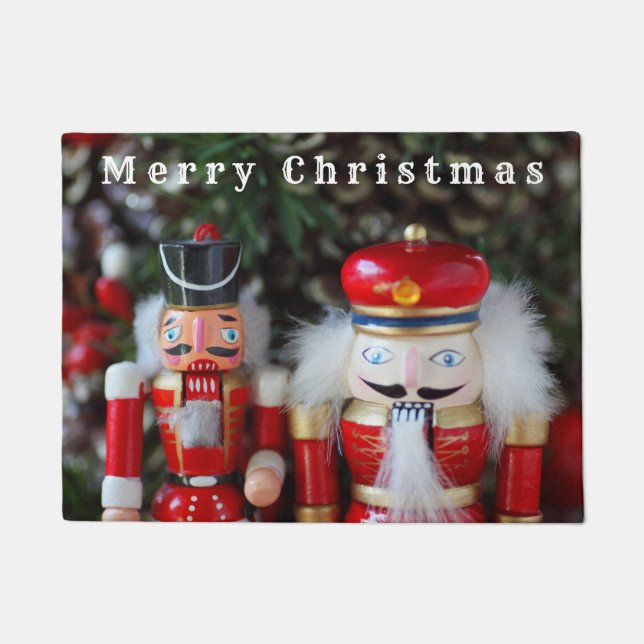 Nutcrackers with holiday background doormat (Front)