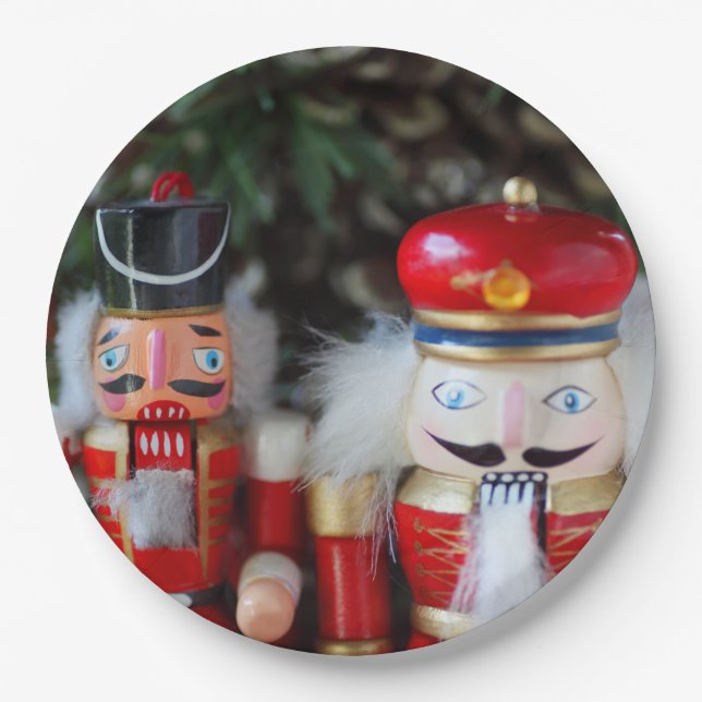 Nutcrackers with holiday background paper plate (Front)