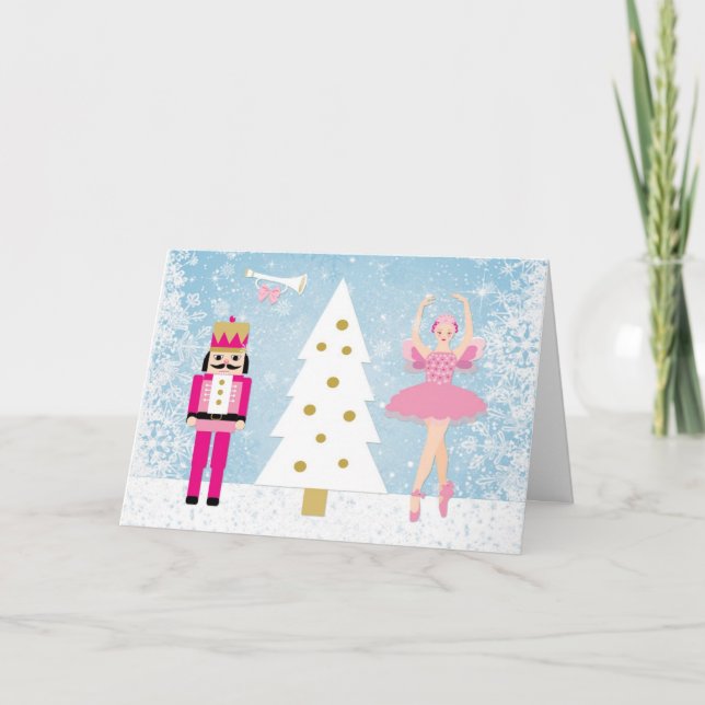 Nutcraker, Ballerina, snowflakes & Christmas tree Holiday Card (Front)