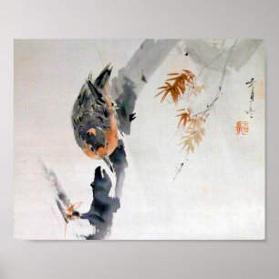 Nuthatch Climbing Down a Tree, Watanabe Seitei Poster