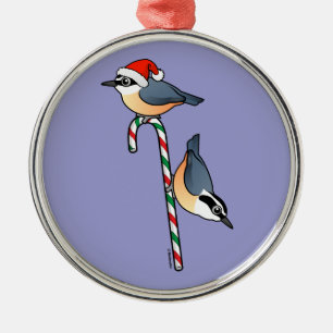 Nuthatch Santa Metal Ornament