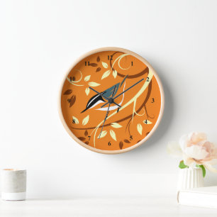 Nuthatch Stylized Bird Art Wall Clock