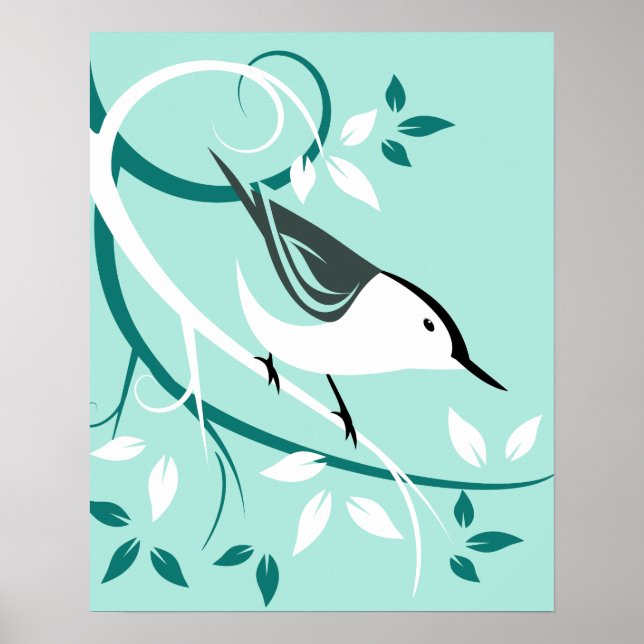 Nuthatch Stylized Bird Design Poster (Front)