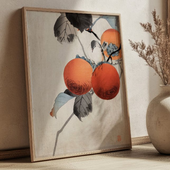 Nuthatcher atop Persimmons by Ohara Koson Japanese Poster (Creator Uploaded)