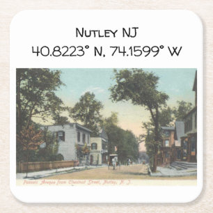 Nutley NJ Map Coordinates 1906 Vintage Style Square Paper Coaster