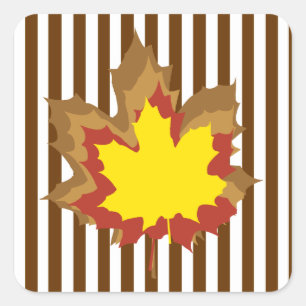 Nutmeg Autumnal Stripes with Leaves Square Sticker