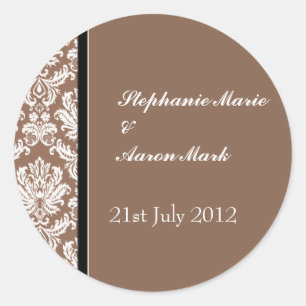 Nutmeg Classic Damask Wedding Label Sticker
