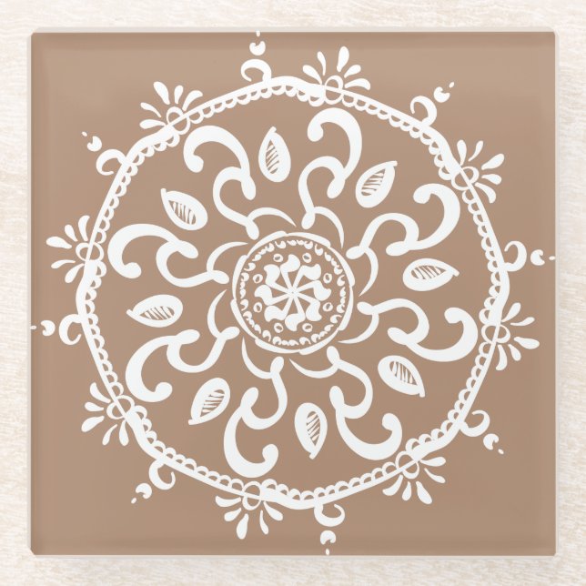 Nutmeg Mandala Glass Coaster (Front)