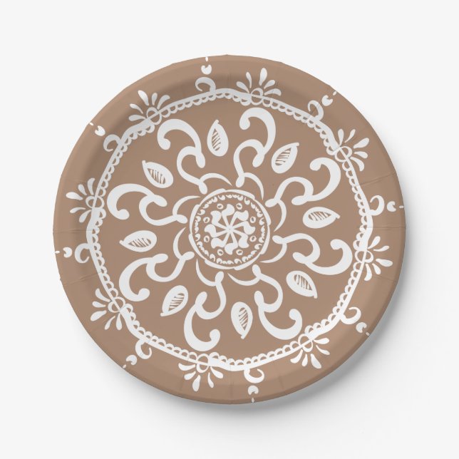 Nutmeg Mandala Paper Plate (Front)