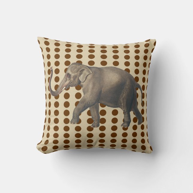 Nutmeg Spice Moods Dots with Elephant Throw Pillow (Front)