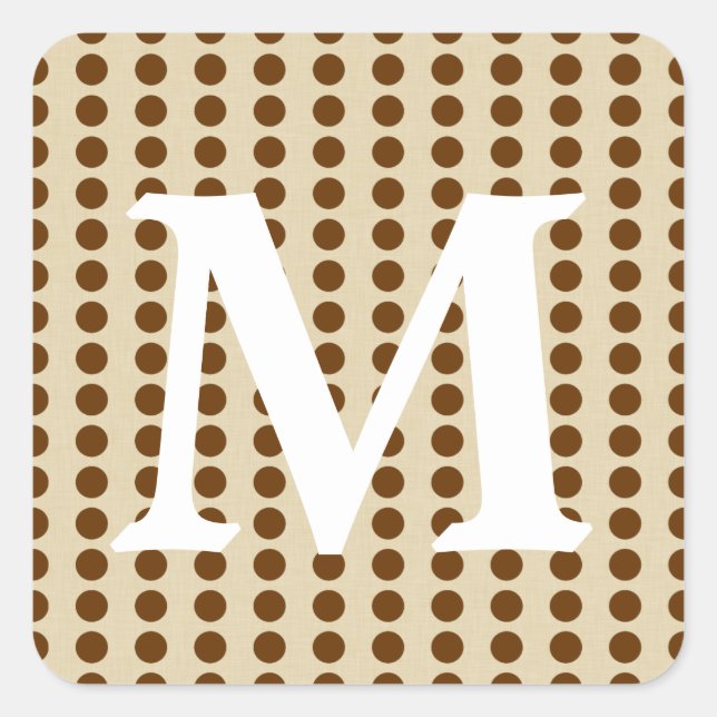 Nutmeg Spice Moods Dots with Monogram Initial Square Sticker (Front)