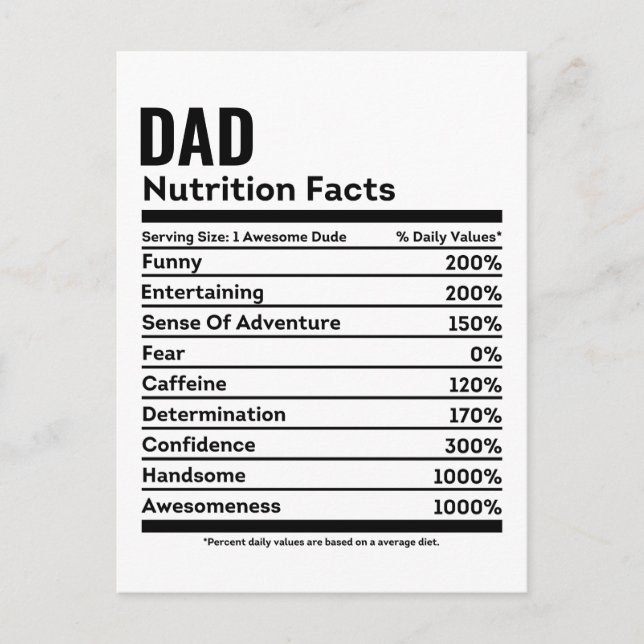Nutrition Facts Funny Dad Personalized Name Postcard (Front)