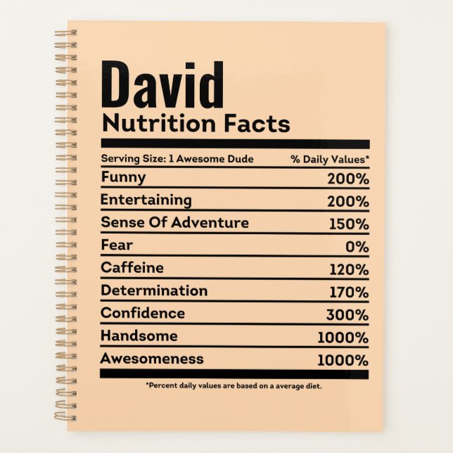 Nutrition Facts Funny Personalized Name David Planner (Front)