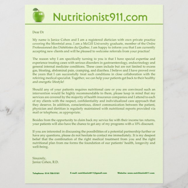 Nutrition Letterhead (Front)