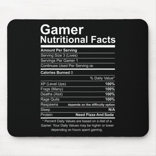 Nutritional Facts Cool Gamer Video Game Funny  Mouse Pad (Front)