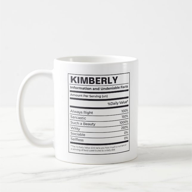 NUTRITIONAL FACTS OF A PERSON CUSTOMIZED NAME COFFEE MUG (Left)