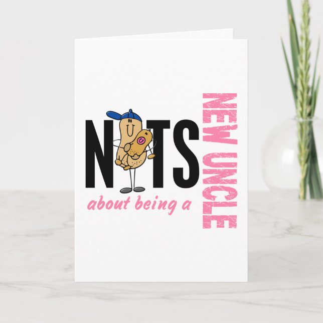 Nuts About Being A New Uncle 1 Pink Card (Front)