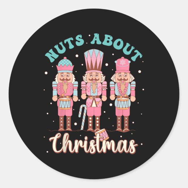 Nuts About Christmas Fun Pastel Christmas Nutcrack Classic Round Sticker (Front)