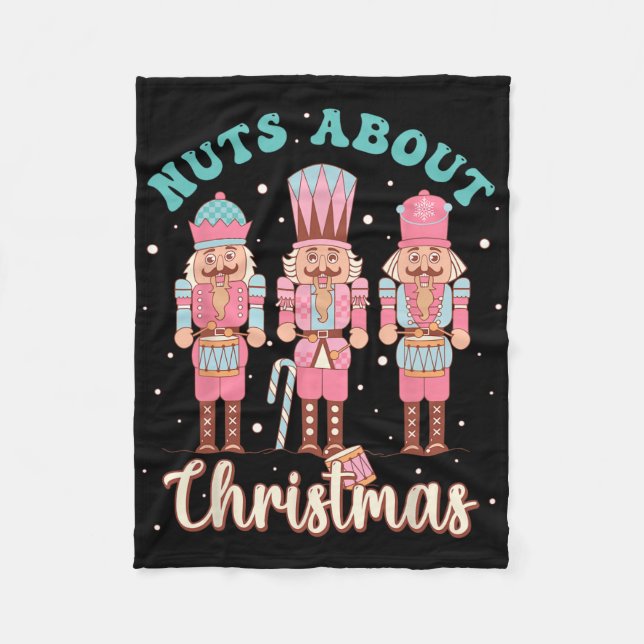 Nuts About Christmas Fun Pastel Christmas Nutcrack Fleece Blanket (Front)