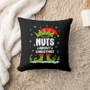 Nuts About Christmas Funny Xmas Elf Gift Throw Pillow