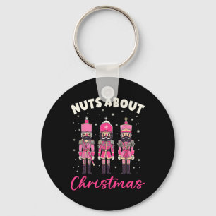 Nuts About Christmas Pink Nutcracker Christmas Squ Keychain