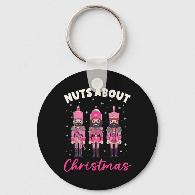 Nuts About Christmas Pink Nutcracker Christmas Squ Keychain (Front)