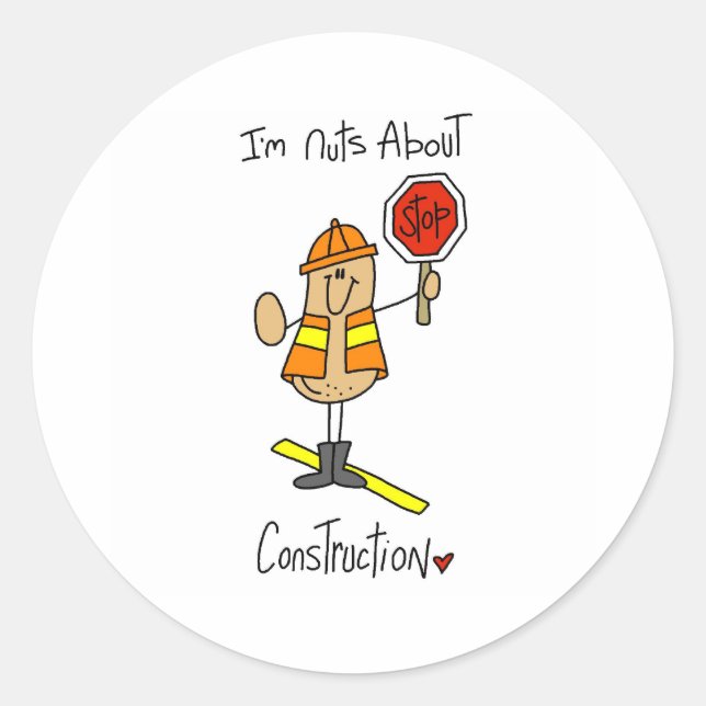 Nuts About Construction Classic Round Sticker (Front)