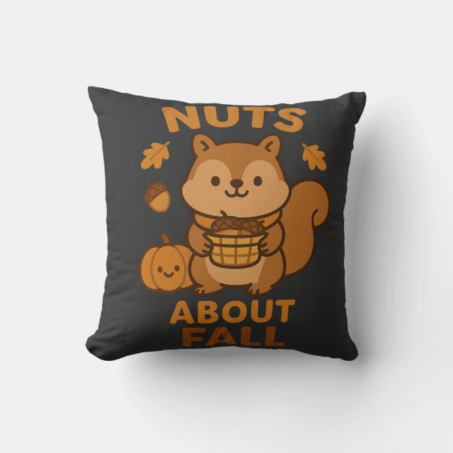 Nuts About Fall – Cute Squirrel  Throw Pillow (Front)