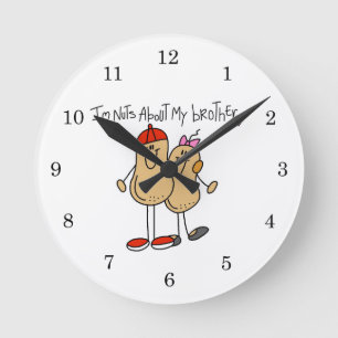 Nuts About My Brother T-shirts and Gifts Round Clock