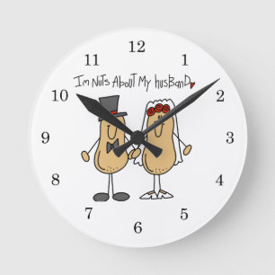 Nuts About My Husband T-shirts and Gifts Round Clock