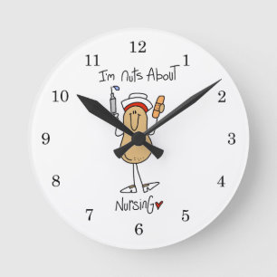 Nuts About Nursing T-shirts and Gifts Round Clock