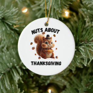 Nuts About Pie – Cute Yarn Squirrel Thanksgiving Ceramic Ornament
