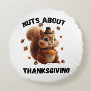 Nuts About Pie – Cute Yarn Squirrel Thanksgiving Round Pillow