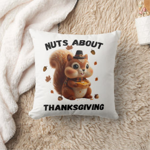 Nuts About Pie – Cute Yarn Squirrel Thanksgiving Throw Pillow