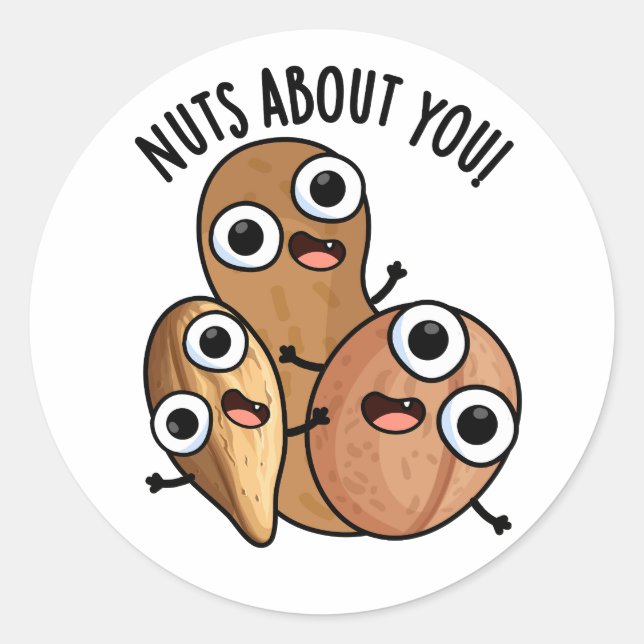 Nuts About You Funny Nut Puns  Classic Round Sticker (Front)