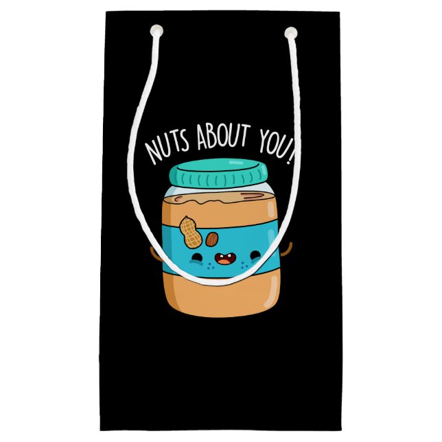 Nuts About You Funny Peanut Butter Pun Dark BG Small Gift Bag (Front)