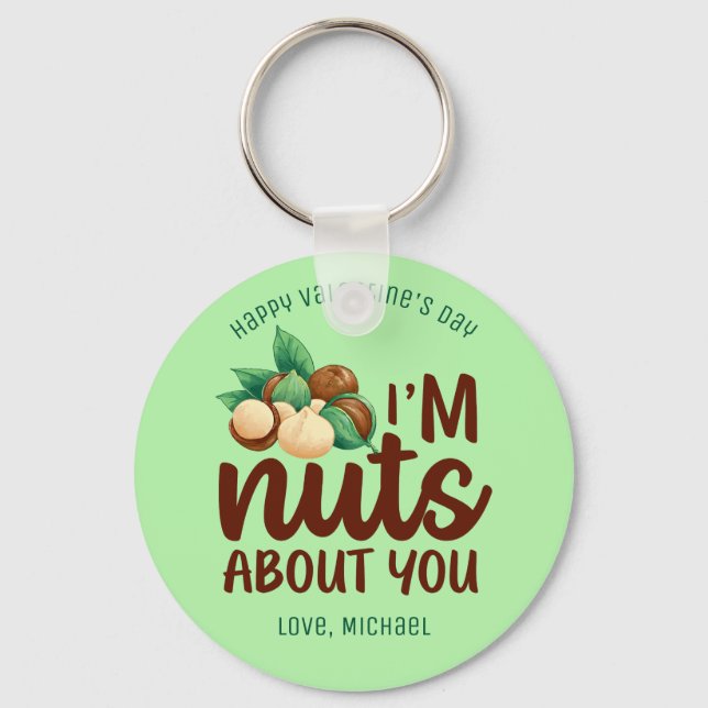 Nuts About You Funny Pun Cute Valentine's Day Keychain (Front)