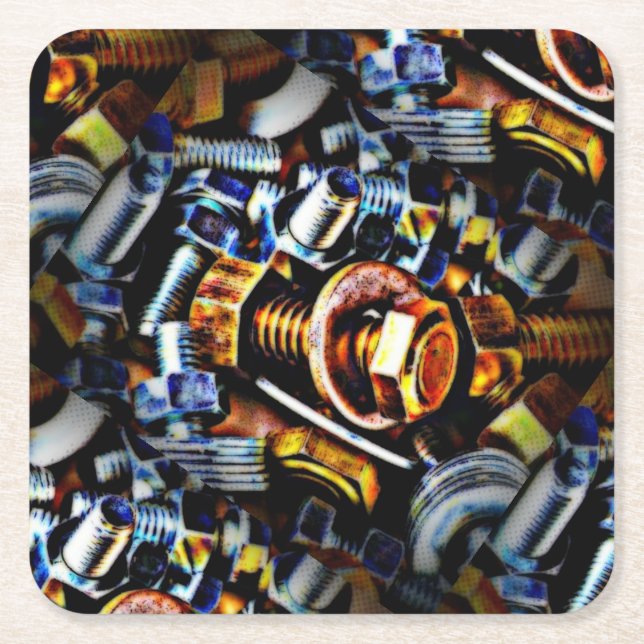 Nuts and Bolts Pop Art Square Paper Coaster (Front)