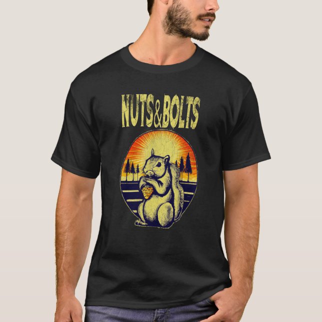 NUTS AND BOLTS raw looking retro sunset squirrel b T-Shirt (Front)