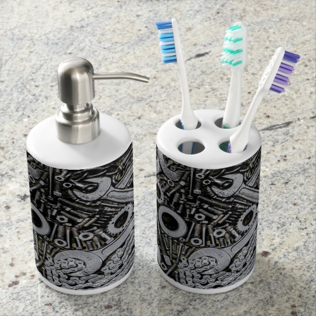 Nuts and Bolts Soap Dispenser And Toothbrush Holder (Front)