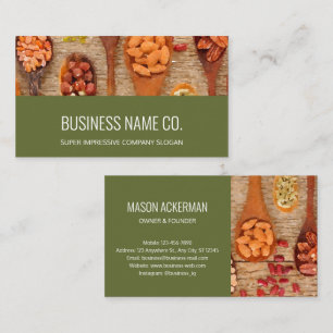 Nuts Beans Healthy Food Business Cards / Olive BG