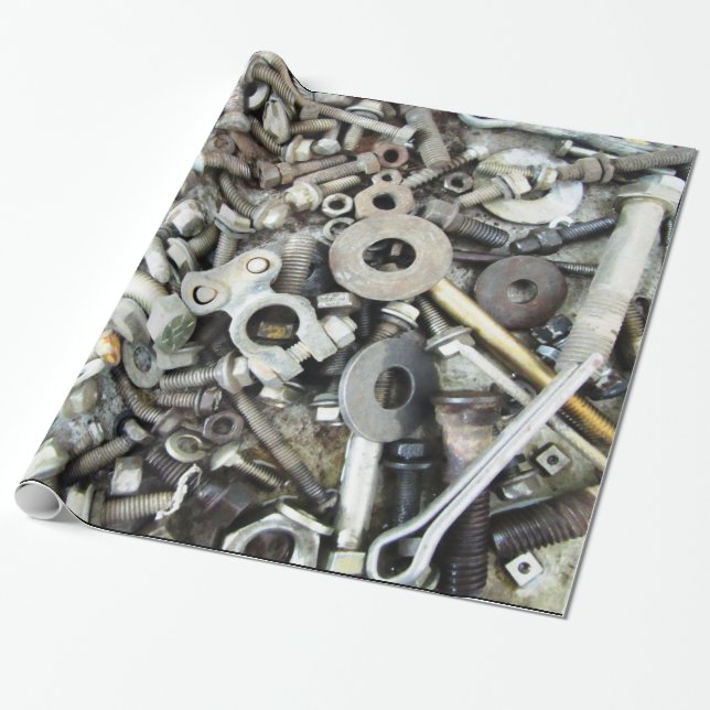 Nuts & Bolts Gearhead Glossy Wrapping Paper (Unrolled)