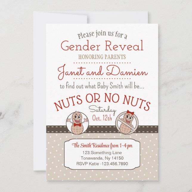 Nuts or No Nuts editable Gender Reveal Invitation (Front)