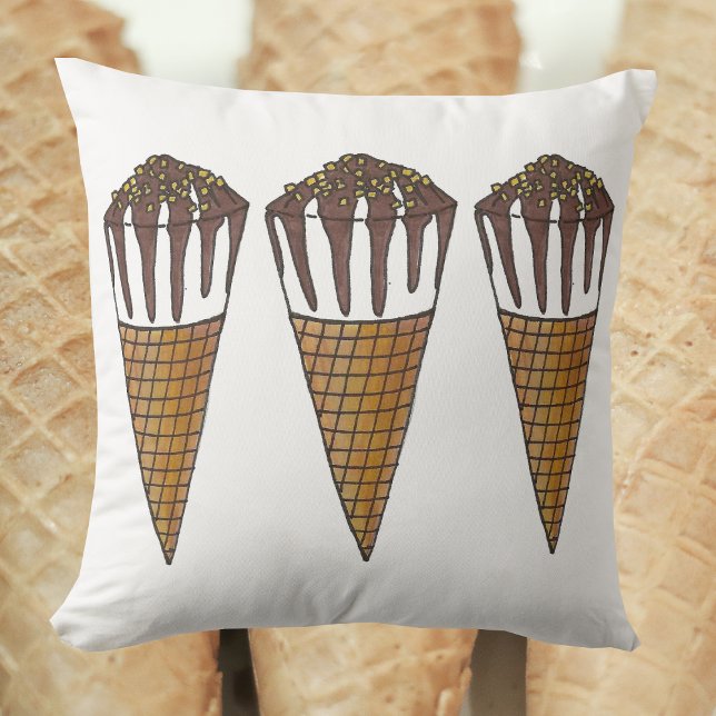 Nutty Buddy Ice Cream Cone Peanuts Chocolate Throw Pillow (Ice cream cone pillow)