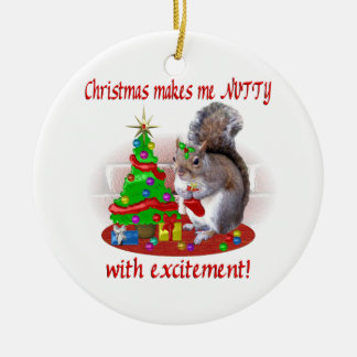 Nutty Christmas Squirrel Ceramic Ornament